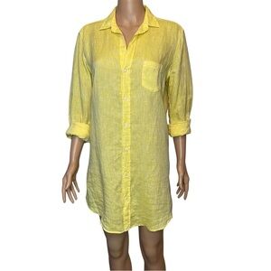 Frank & Eileen Linen Mary Shirt dress Bright Yellow Size Small Casual Resortwear